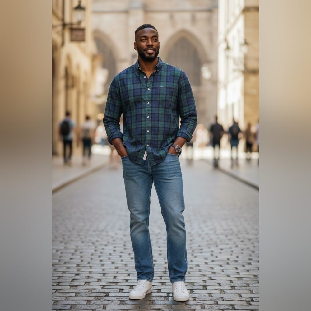 Barbour Mens 2XL Green Blue  Tailored Fit Pure Cotton Long Sleeve Button Down